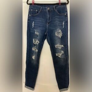 Source Unknown Blue Skinny Jeans with Distressed Details